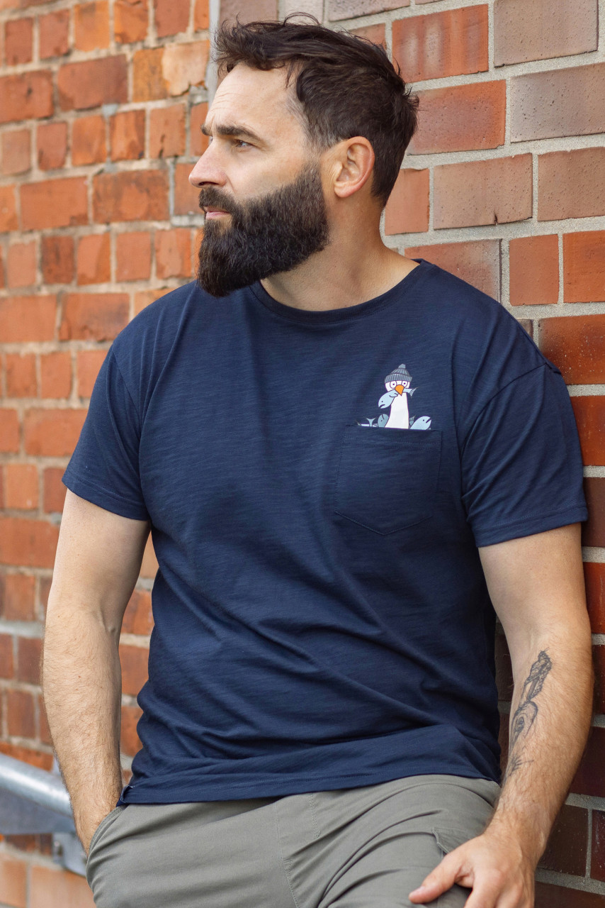 Derbe Langer Hals Herren T-Shirt Navy Möwe Dunkelblau
