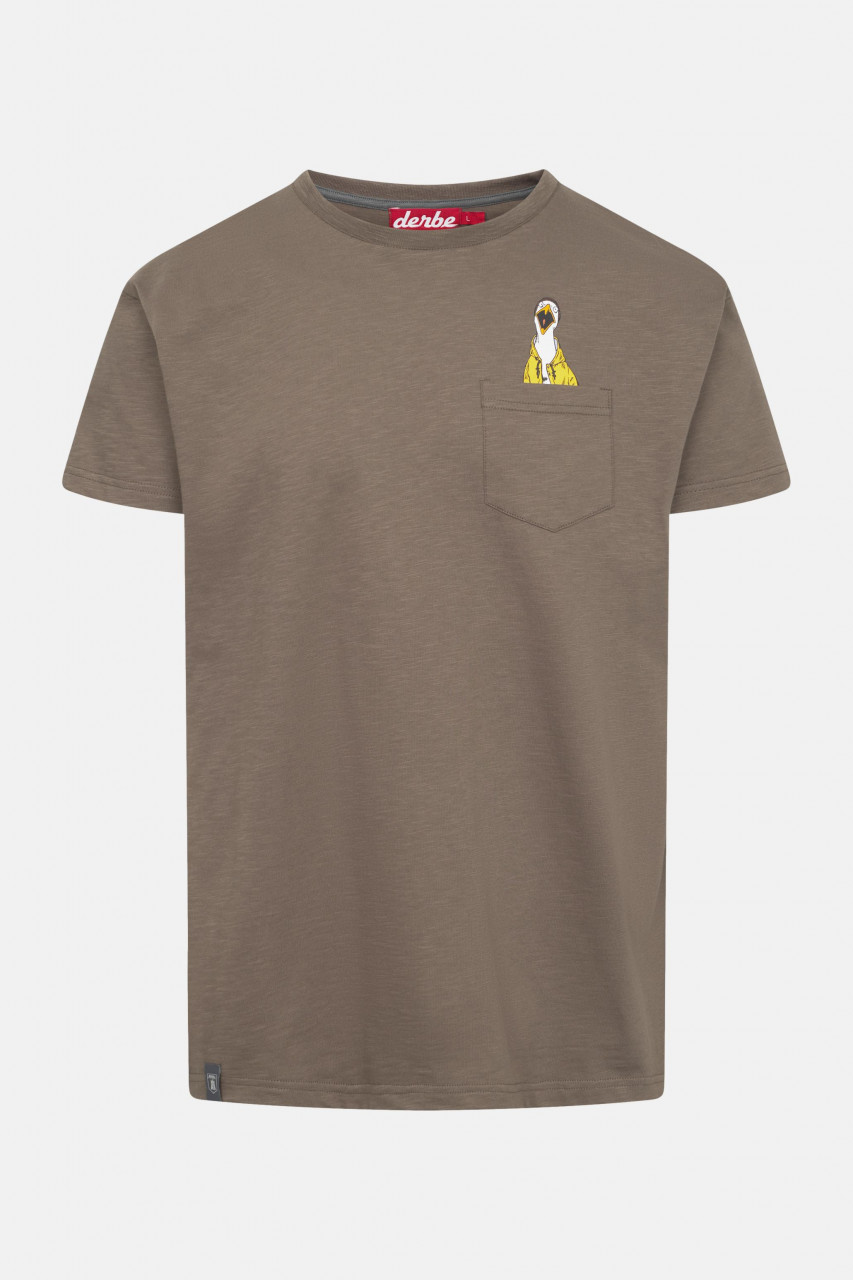 Derbe T-Shirt Schreimöwe Pocket Herren Braun GOTS Organic