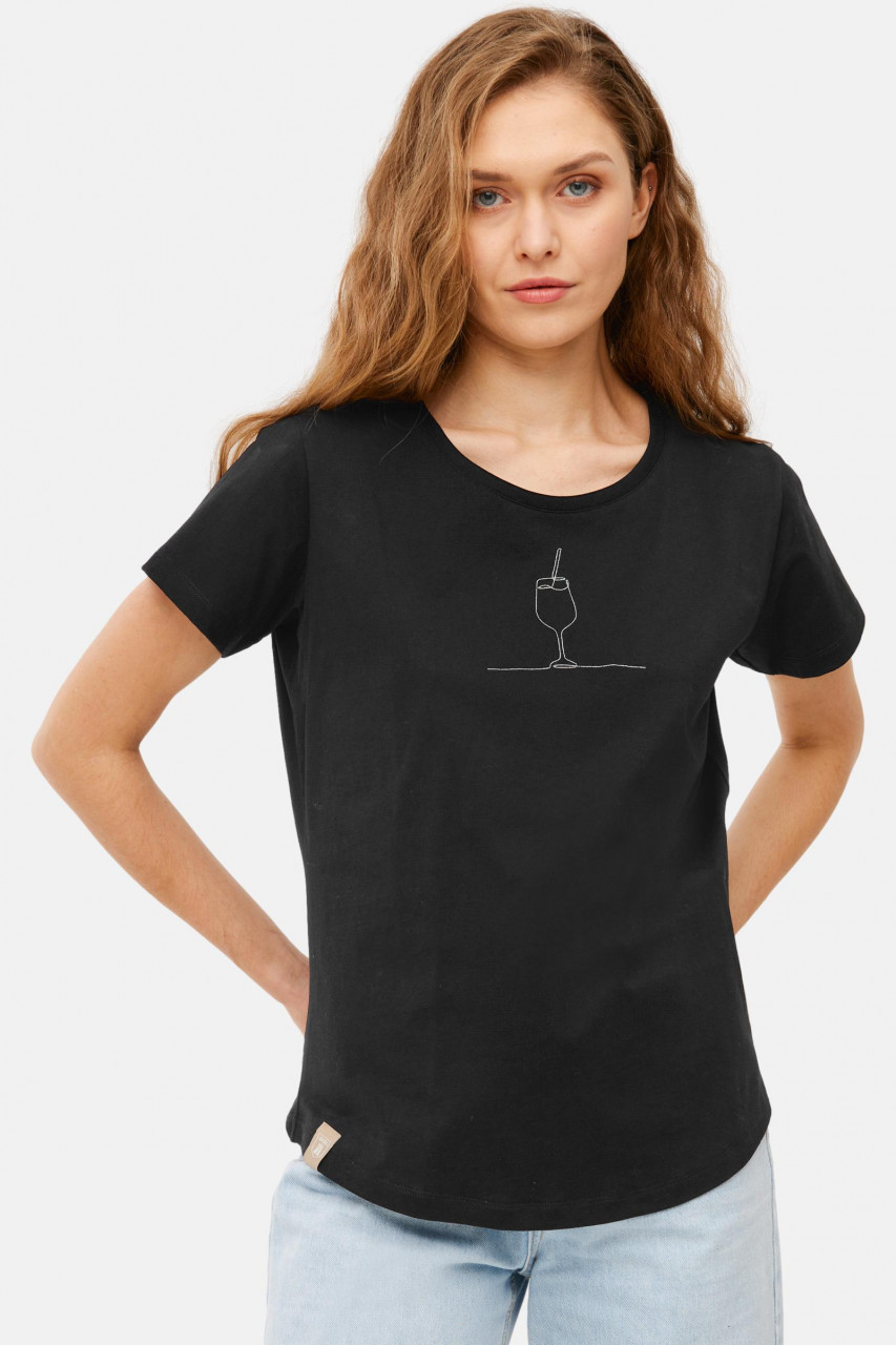 Derbe T-Shirt Drink Damen Schwarz GOTS Organic