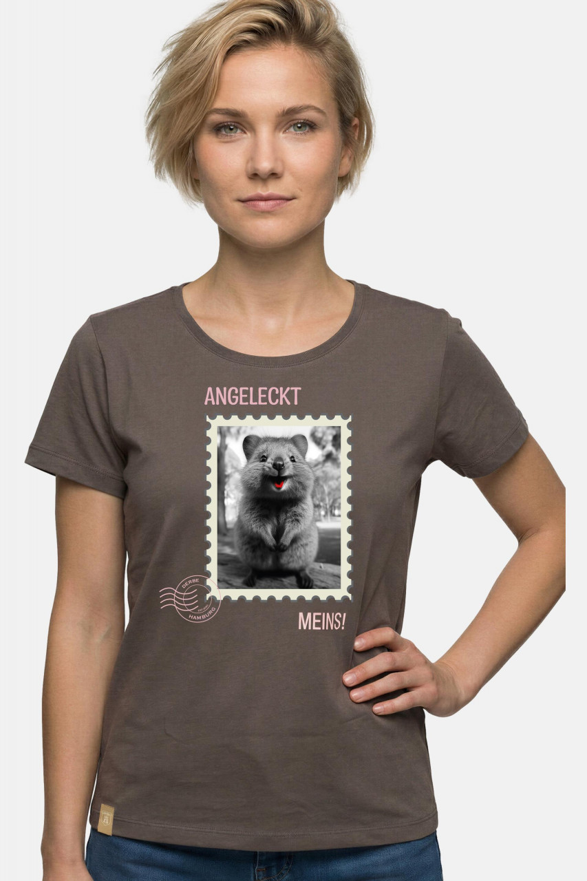 Derbe T-Shirt Angeleckt Damen Braun GOTS Organic