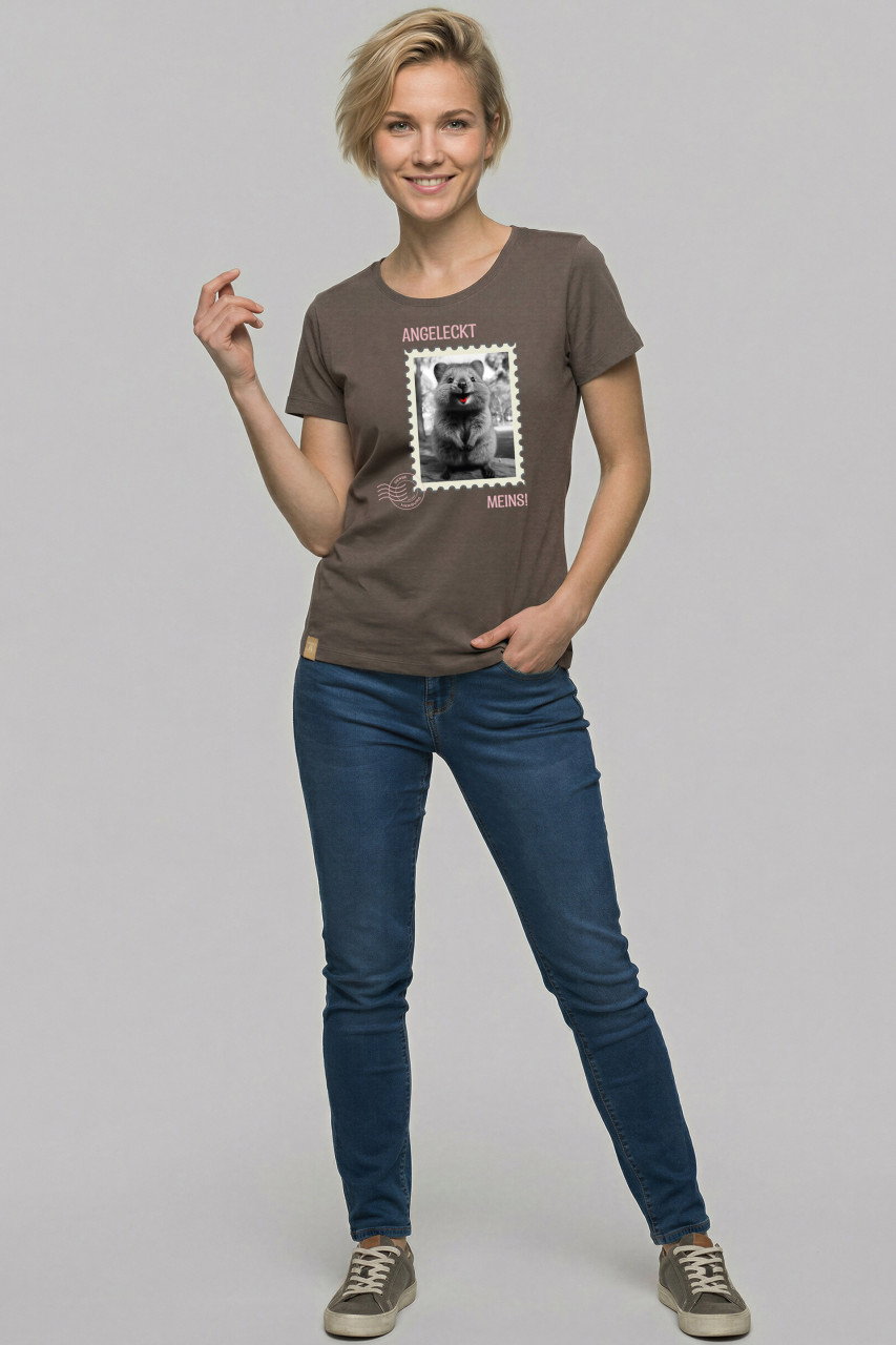 Derbe T-Shirt Angeleckt Damen Braun GOTS Organic