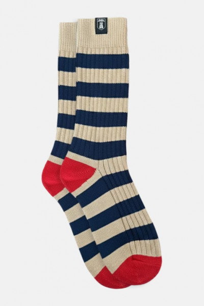 Derbe Socken Basic Knit Striped Beige Blau Navy Gestreift