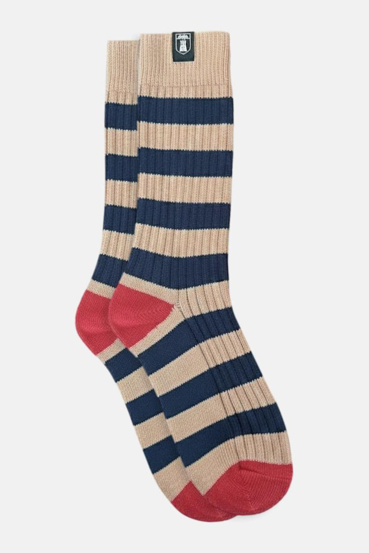 Derbe Socken Basic Knit Striped Beige Blau Navy Gestreift