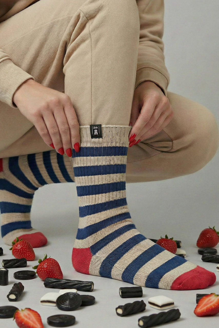 Derbe Socken Basic Knit Striped Beige Blau Navy Gestreift