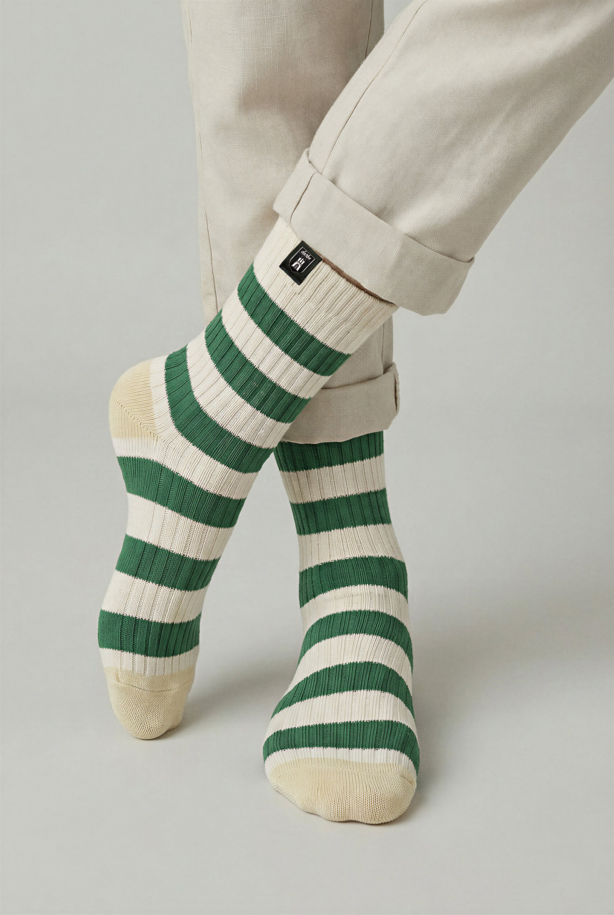 Derbe Socken Basic Knit Striped Weiß Grün Gestreift