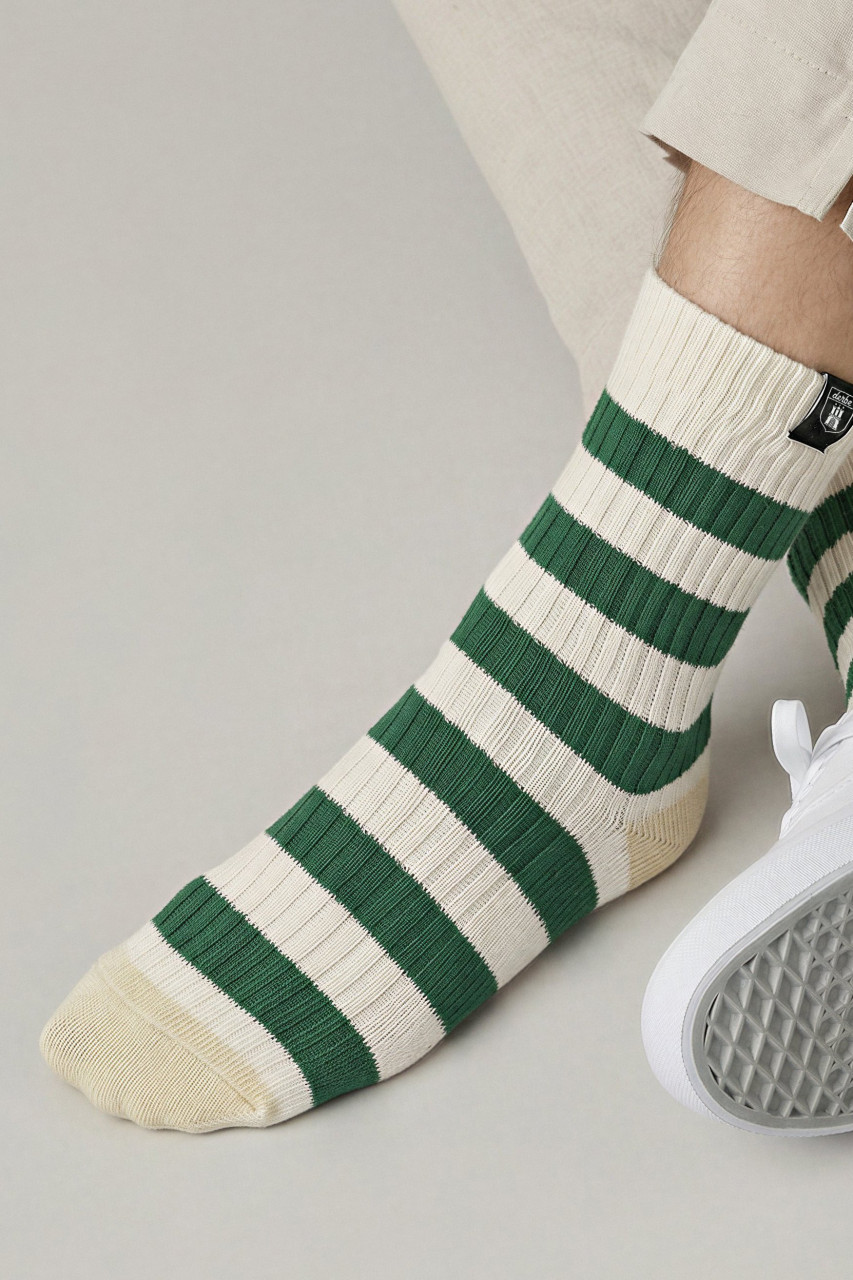 Derbe Socken Basic Knit Striped Weiß Grün Gestreift