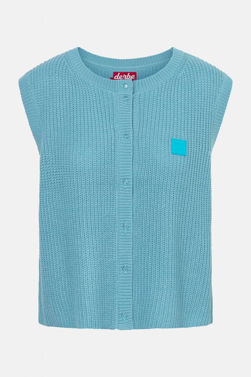 Derbe Strickpullover Basic Strick Vest Damen Türkis Hellblau Weste