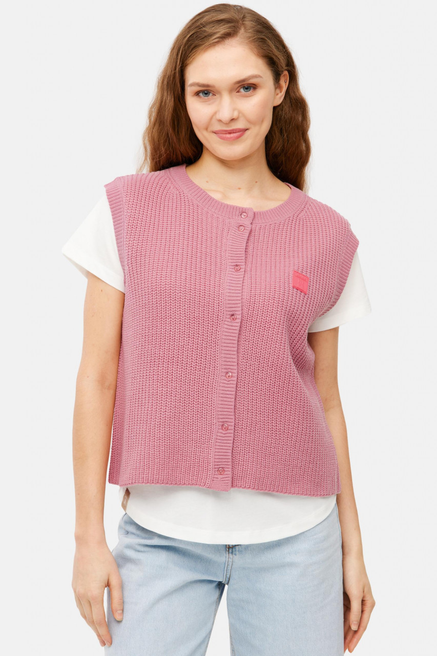 Derbe Strickpullover Basic Strick Vest Damen Rosa Weste