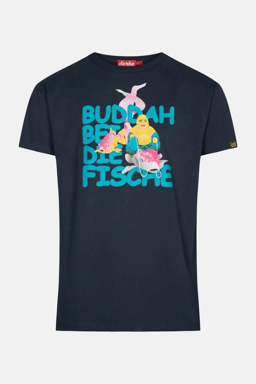 Derbe Buddha bei die Fische Herren T-Shirt Navy Dunkelblau