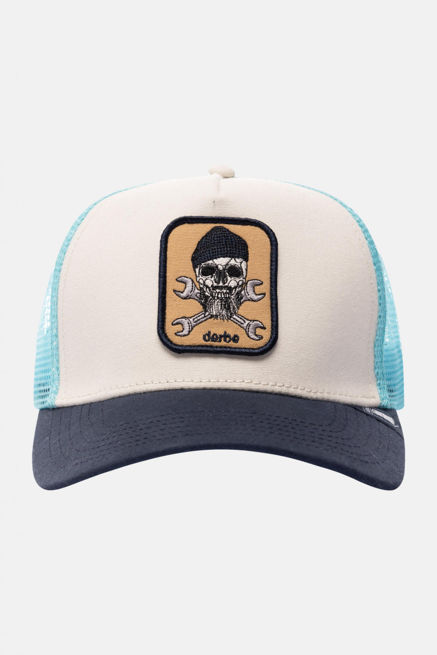 Derbe Cap Trucker Navy Dunkelblau Beige Totenkopf Basecap
