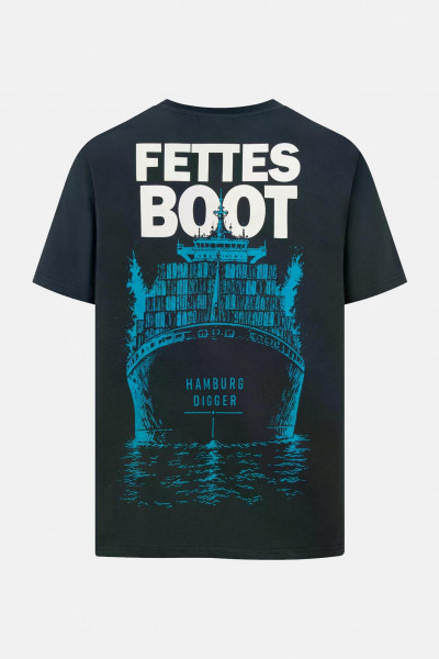 Derbe Festival T-Shirt Fettes Boot  Unisex Navy Blau  GOTS Organic
