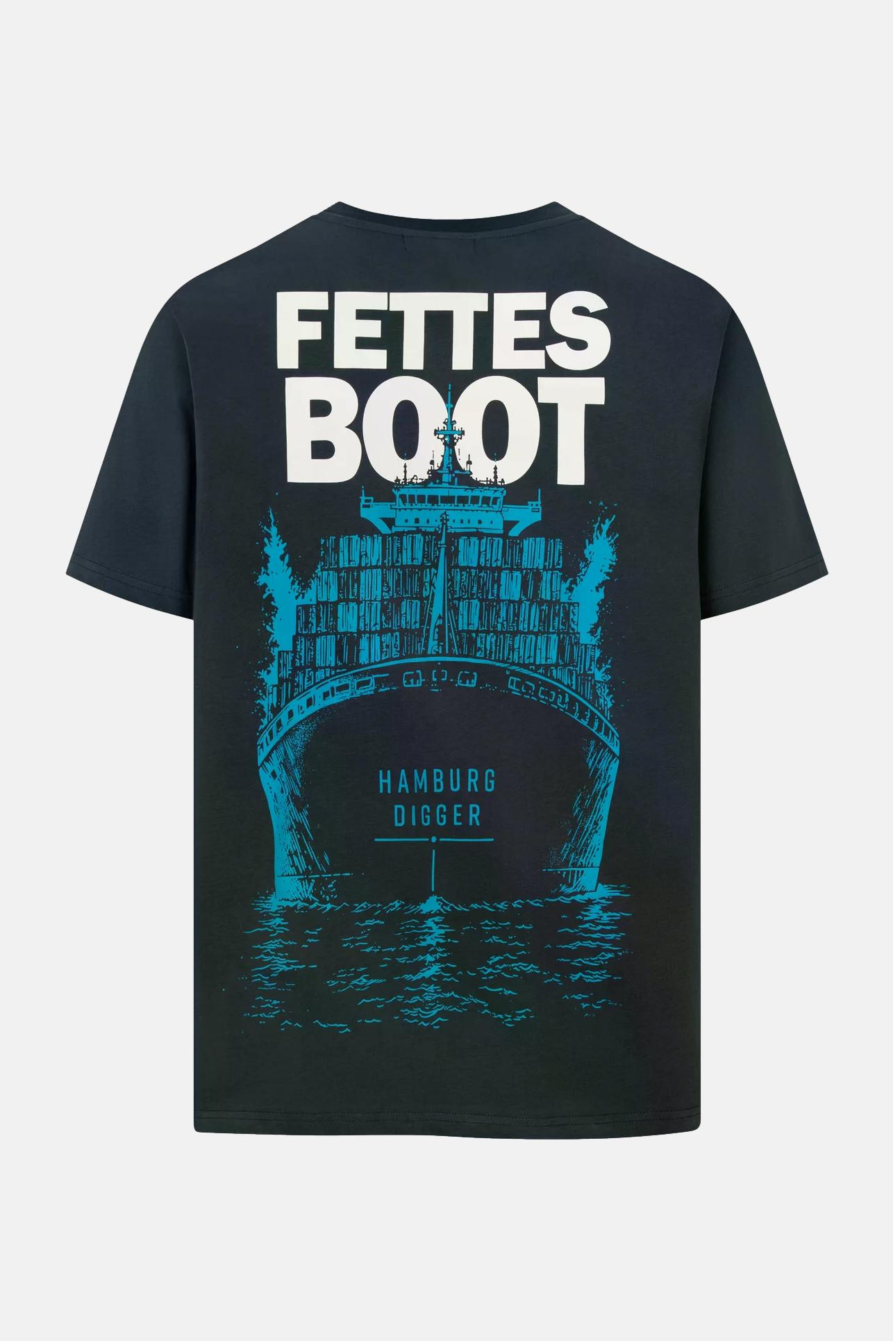 Derbe Festival T-Shirt Fettes Boot Unisex Navy Blau GOTS Organic
