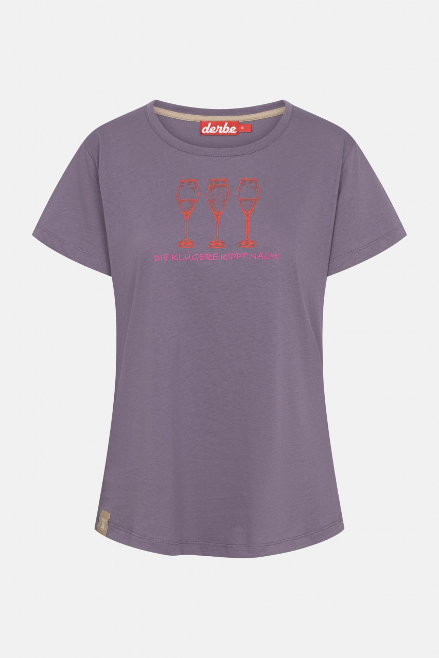 Derbe T-Shirt Die Klügere Damen Lila Grau GOTS Organic