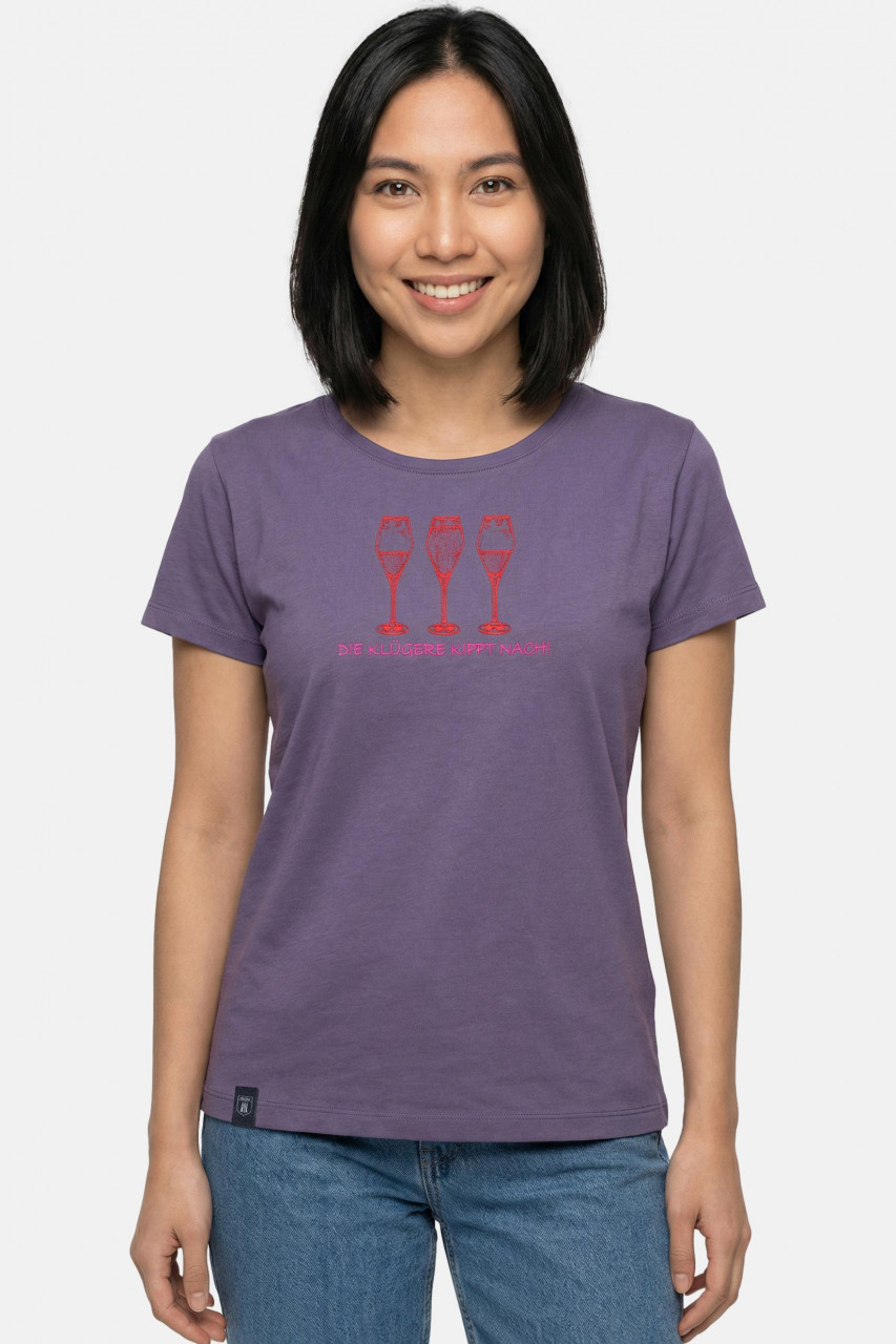 Derbe T-Shirt Die Klügere Damen Lila Grau GOTS Organic