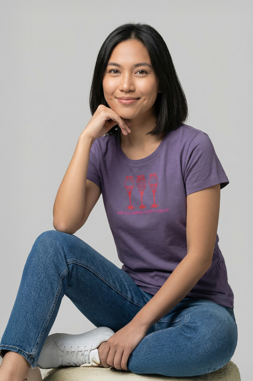 Derbe T-Shirt Die Klügere Damen Lila Grau GOTS Organic