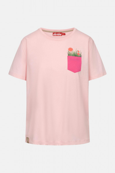 Derbe T-Shirt Dünenblümchen Damen Rosa Brusttasche GOTS Organic