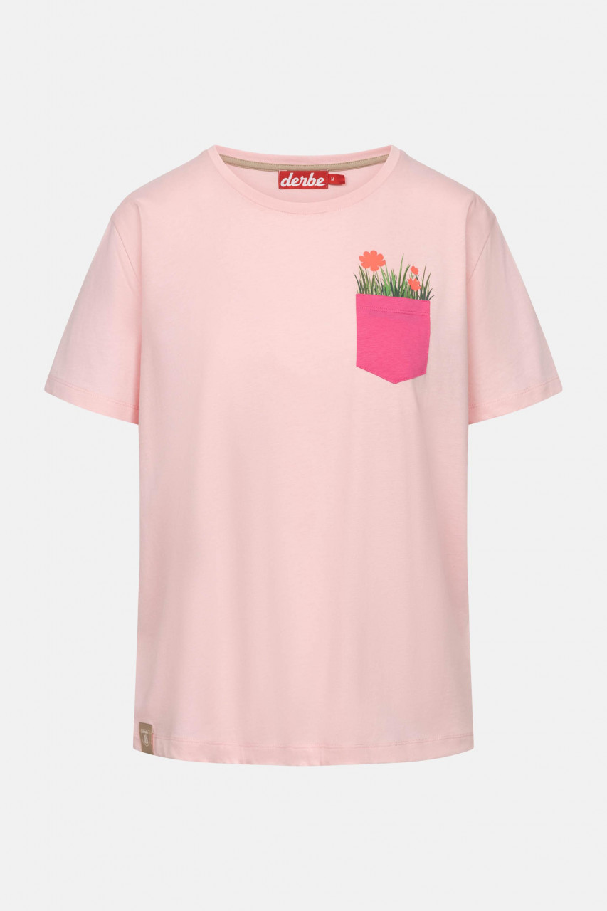 Derbe T-Shirt Dünenblümchen Damen Rosa Brusttasche GOTS Organic
