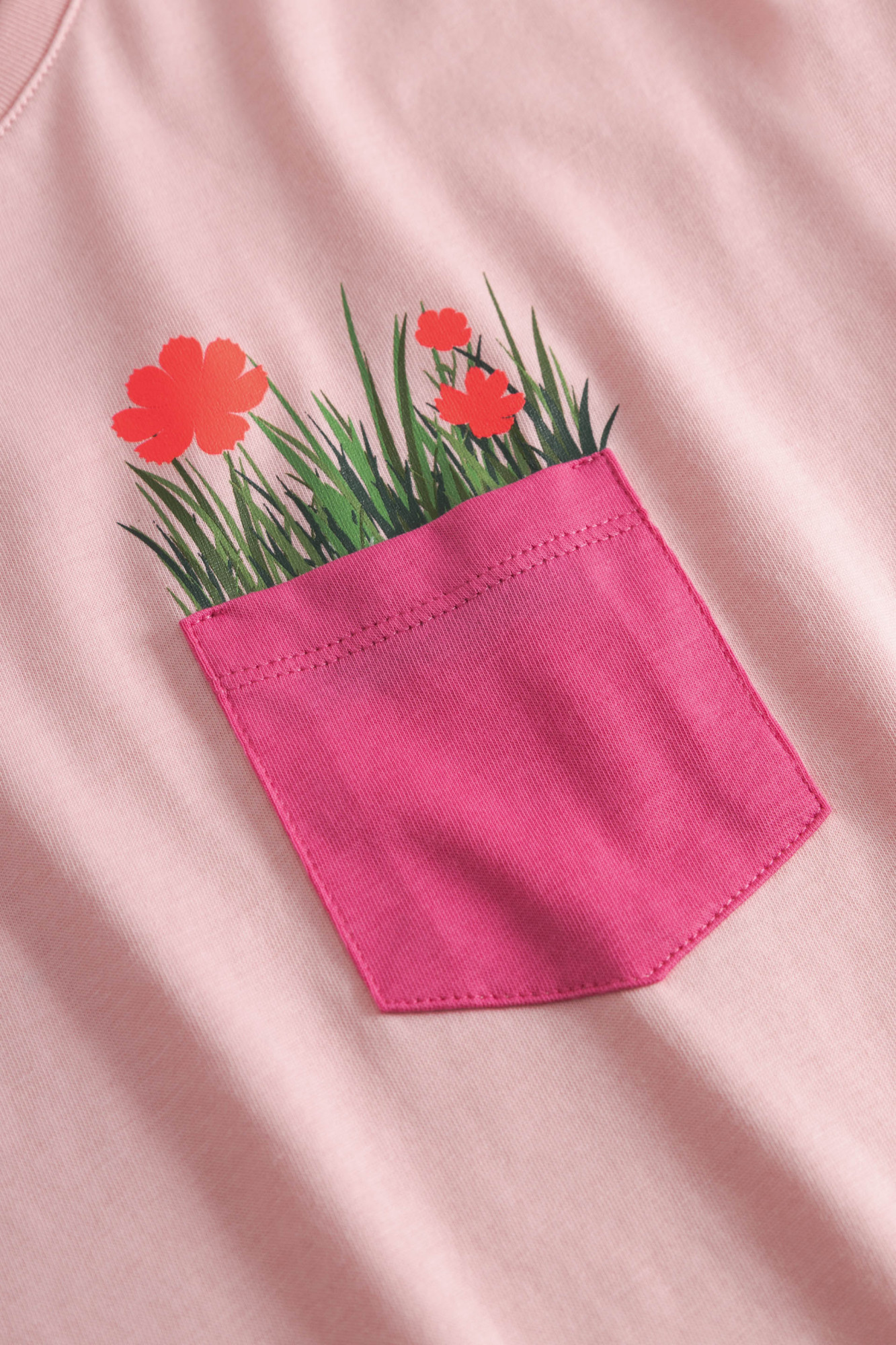 Derbe T-Shirt Dünenblümchen Damen Rosa Brusttasche GOTS Organic