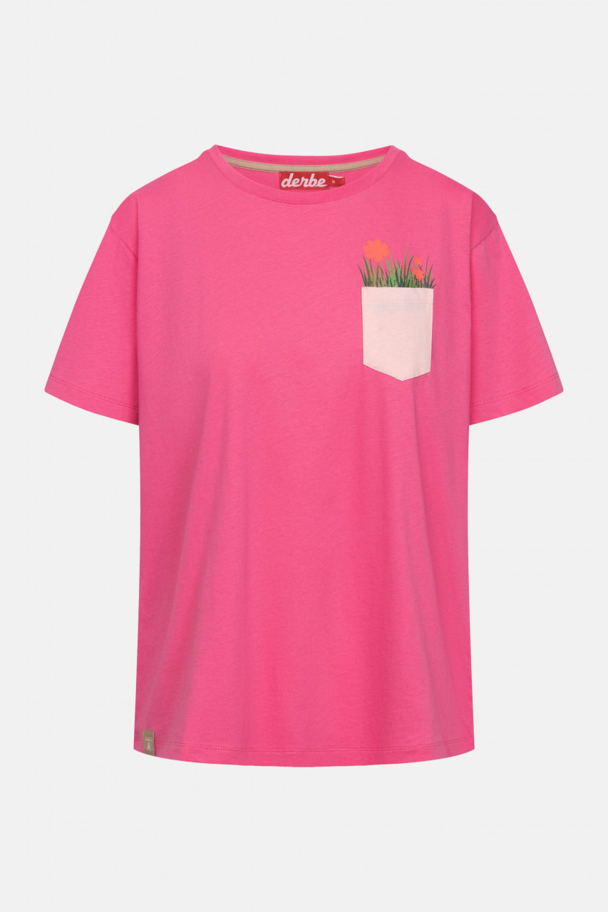 Derbe T-Shirt Dünenblümchen Damen Pink Brusttasche GOTS Organic