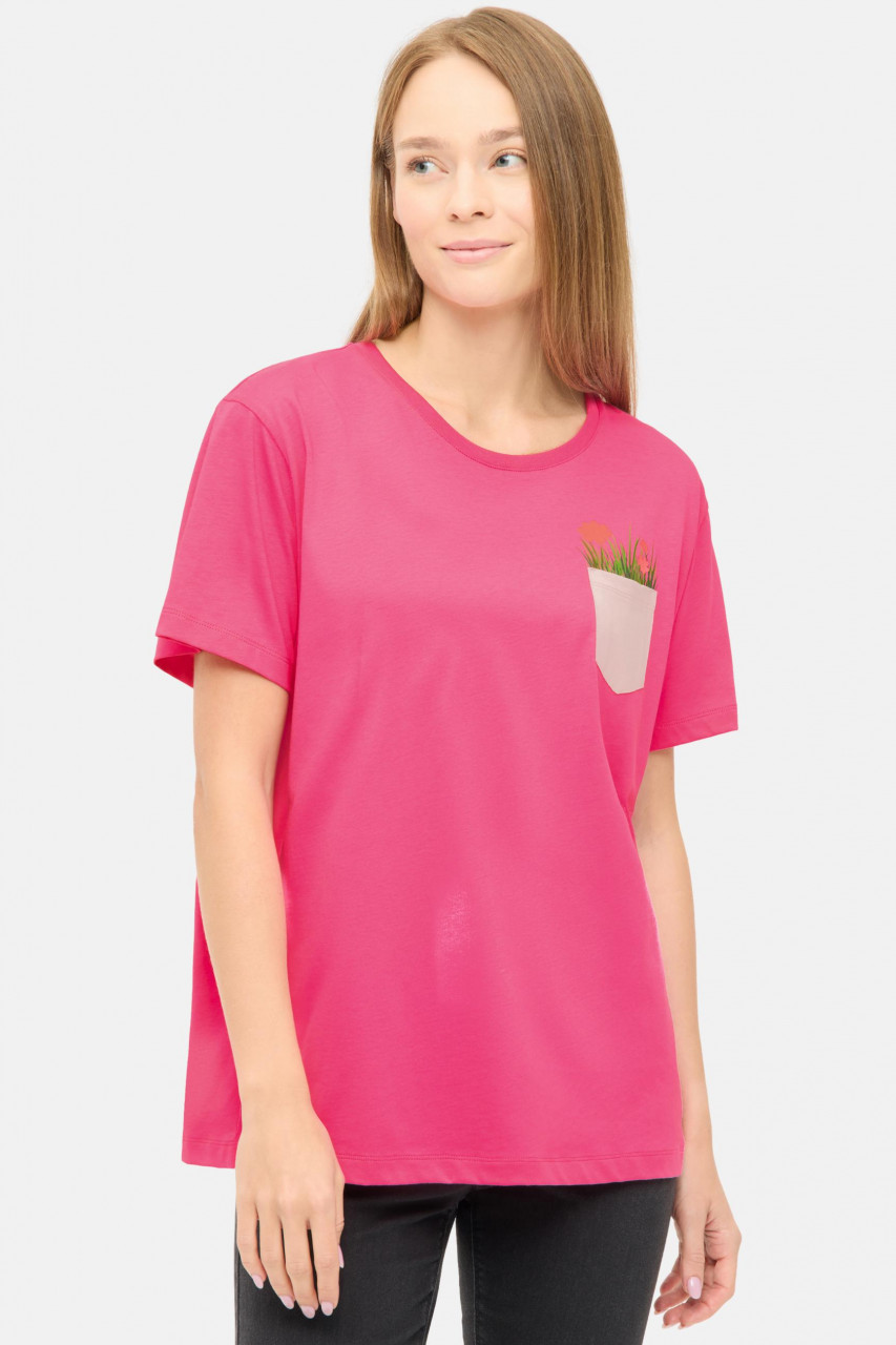 Derbe T-Shirt Dünenblümchen Damen Pink Brusttasche GOTS Organic