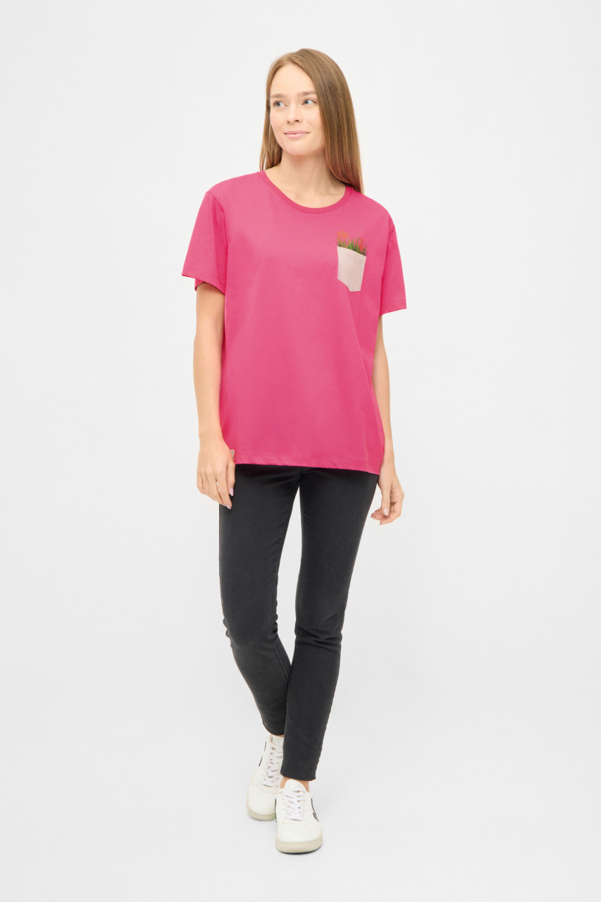Derbe T-Shirt Dünenblümchen Damen Pink Brusttasche GOTS Organic