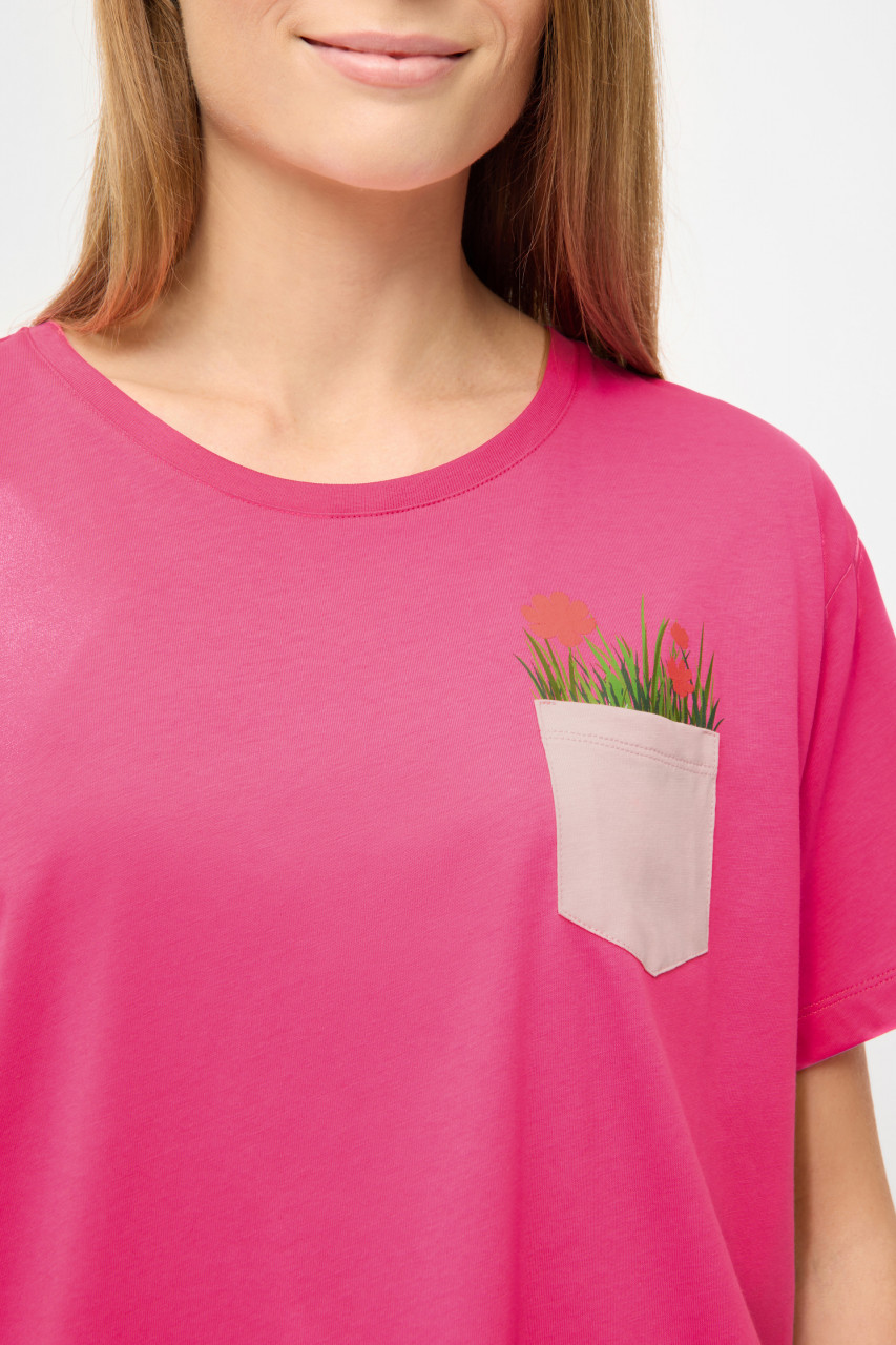 Derbe T-Shirt Dünenblümchen Damen Pink Brusttasche GOTS Organic