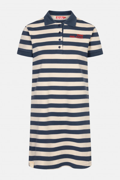 Derbe Feel Good Striped Damen Polo Kleid Navy Dunkelblau Beige Gestreift Derbe Feel Good Striped Damen Polo Kleid Navy Dunkelblau Beige Gestreift