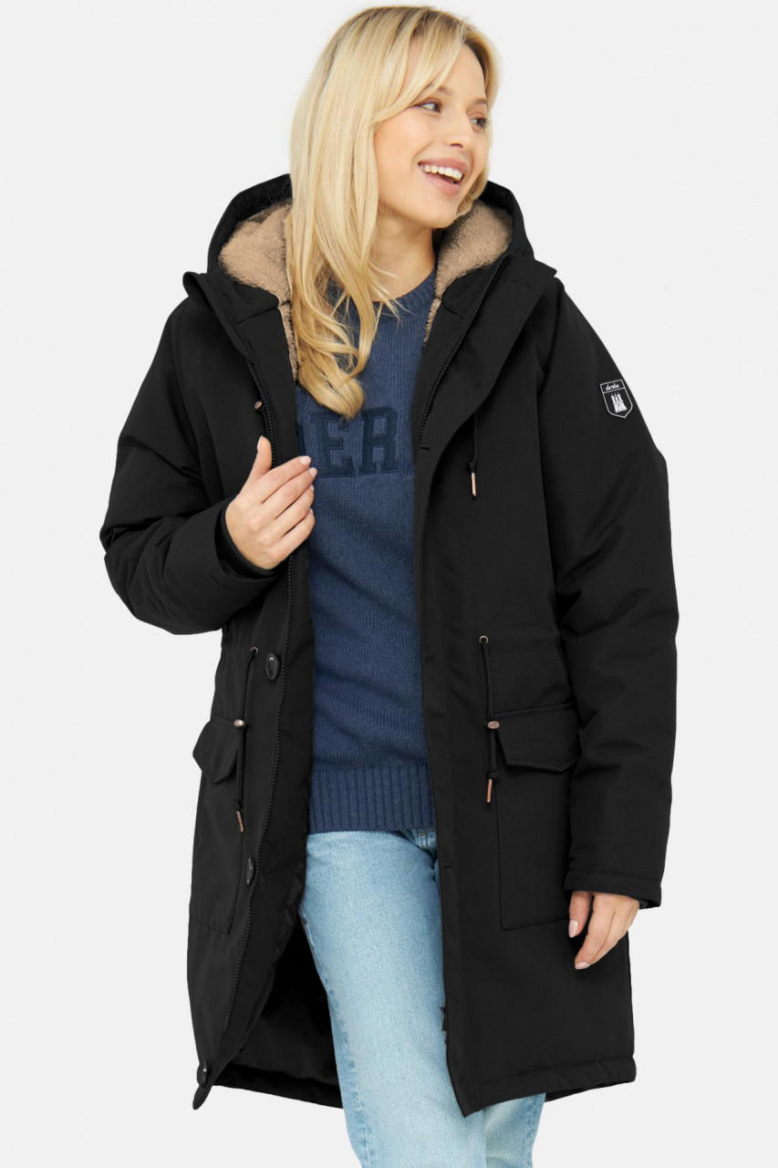 Derbe Festholm Damen Winterjacke Schwarz Caramel