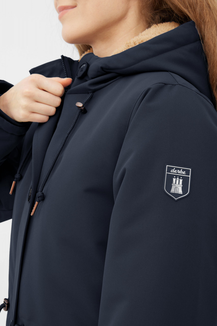 Derbe Winterjacke Friese Festholm Damen Dunkelblau Beige