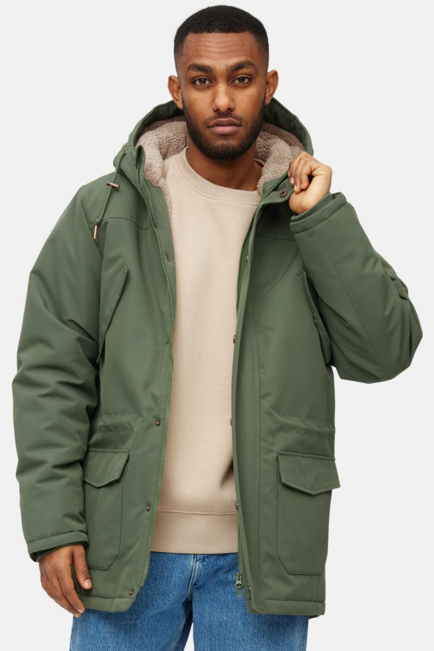 Derbe Winterjacke Festholm Herren Oliv Grün Warm Gefüttert