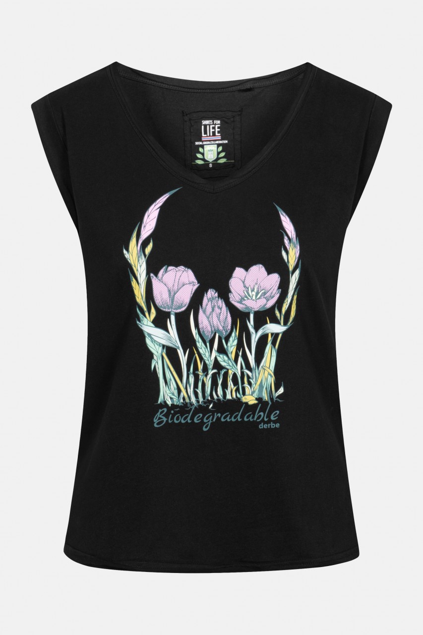 Derbe Flower Skull Girls C2C Gots Organic Damen T-Shirt Schwarz