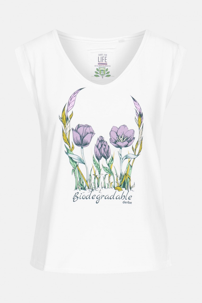 Derbe Flower Skull Girls C2C Gots Organic Damen T-Shirt Weiß