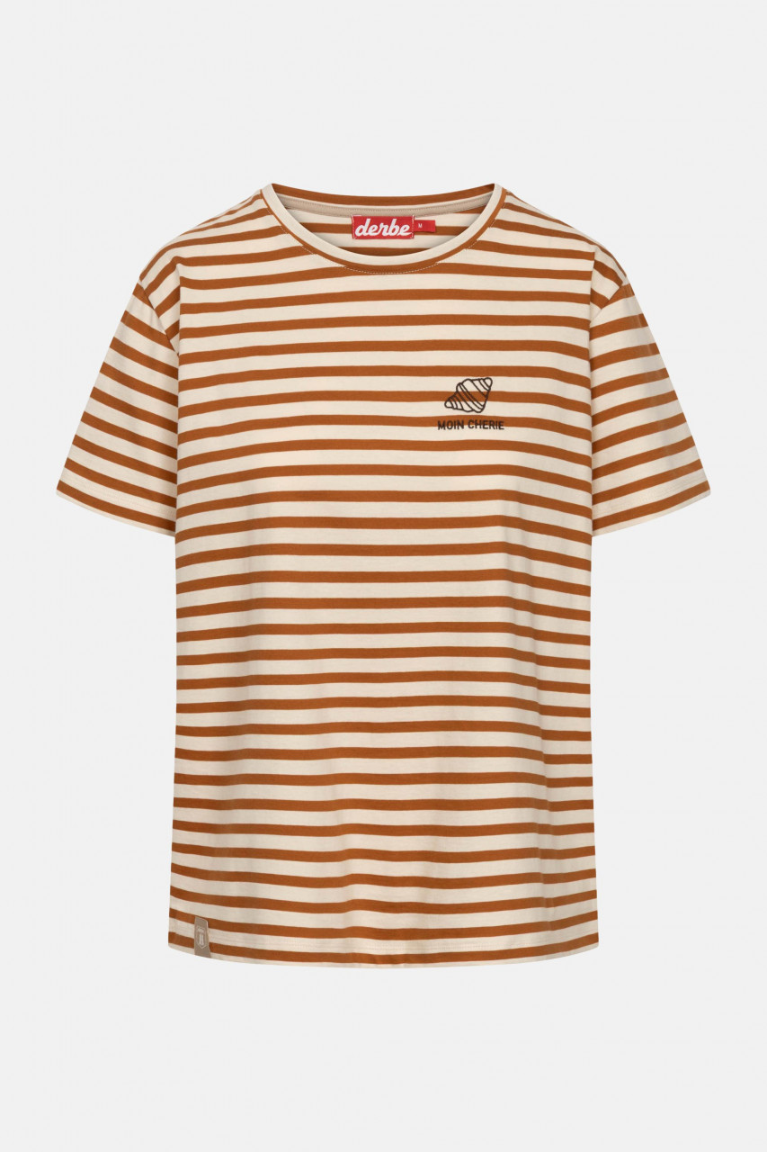 Derbe T-Shirt Franz Cherie Damen Beige Braun Streifenshirt GOTS Organic