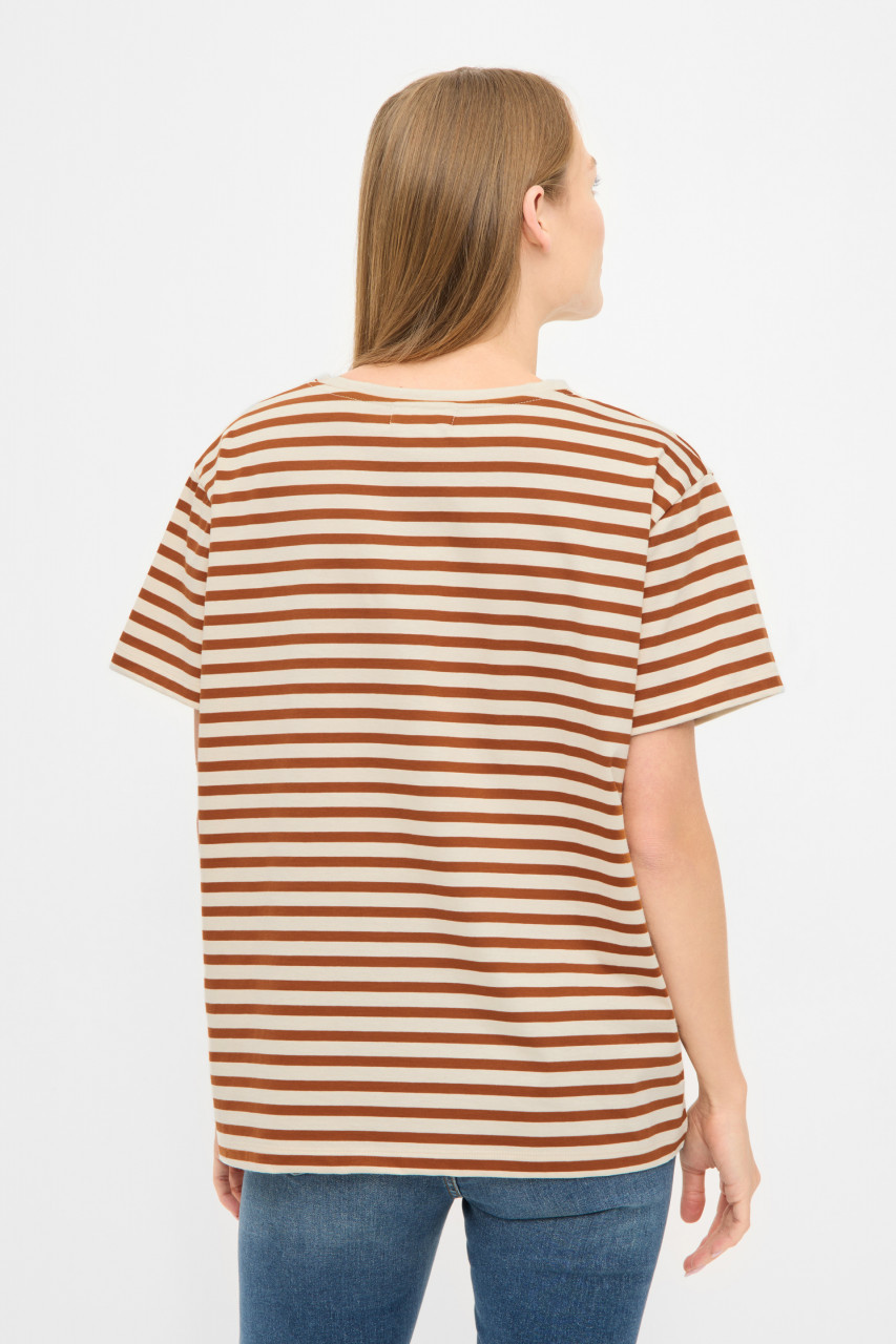 Derbe T-Shirt Franz Cherie Damen Beige Braun Streifenshirt GOTS Organic