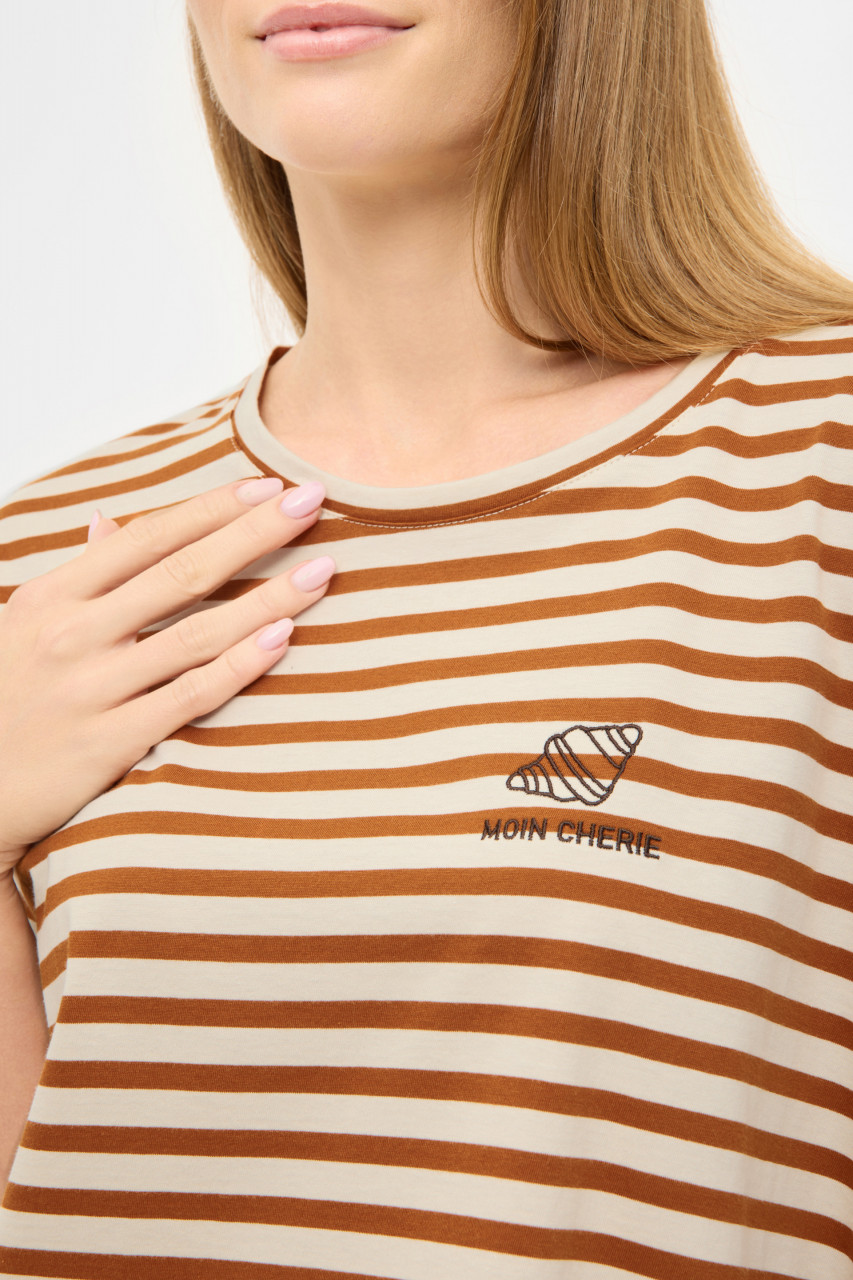 Derbe T-Shirt Franz Cherie Damen Beige Braun Streifenshirt GOTS Organic
