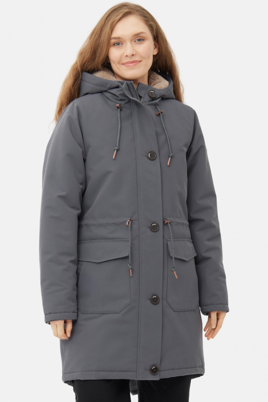 Derbe Winterjacke Friese Festholm Damen Grau Warm Gefüttert