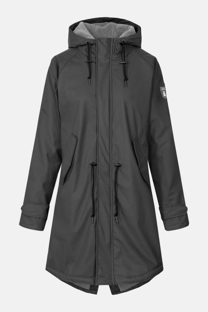 Derbe Friese Tidaholm Damen Regenjacke Schwarz Grau Gefüttert Phantom Grey