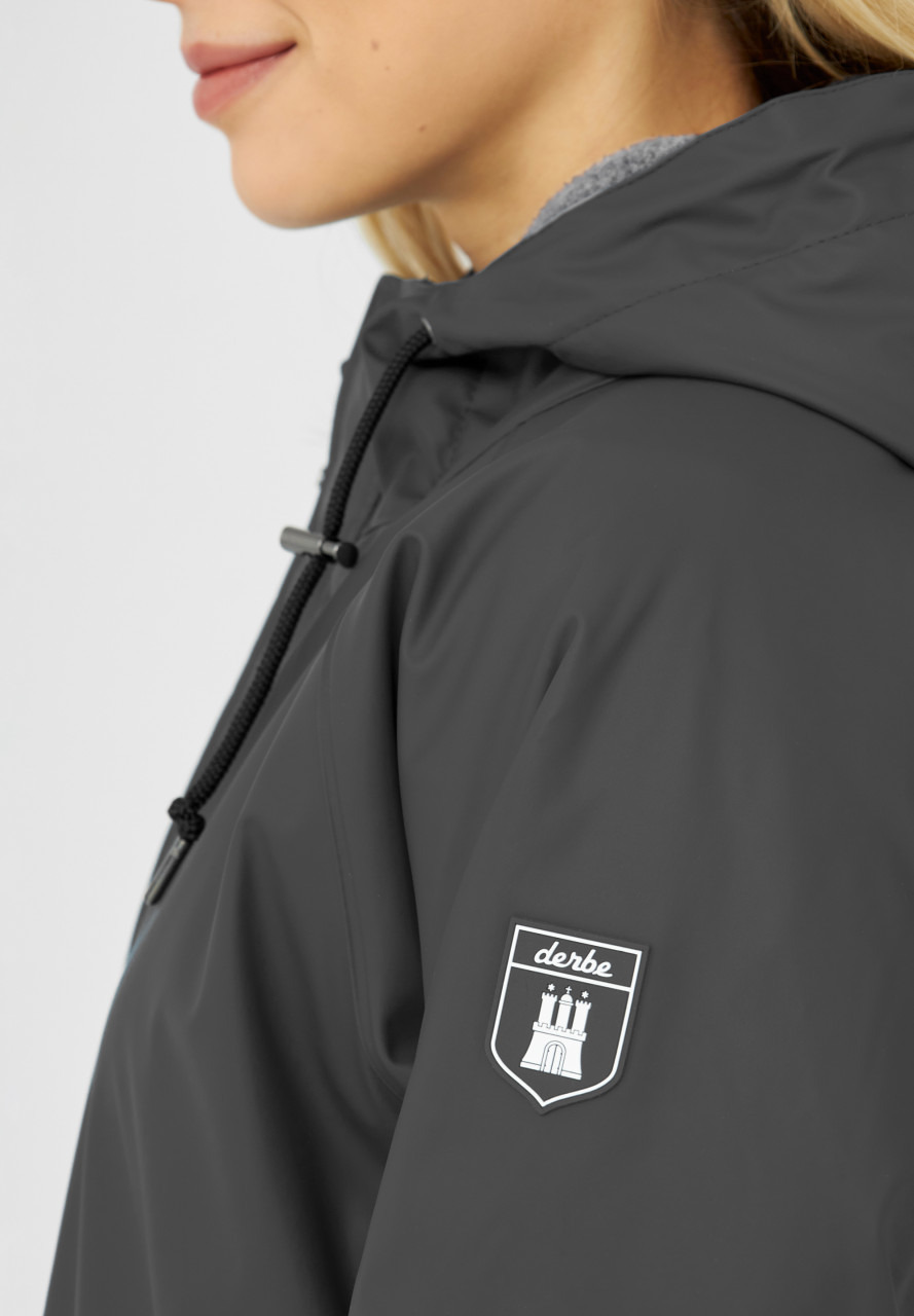 Derbe Friese Tidaholm Damen Regenjacke Schwarz Grau Gefüttert Phantom Grey