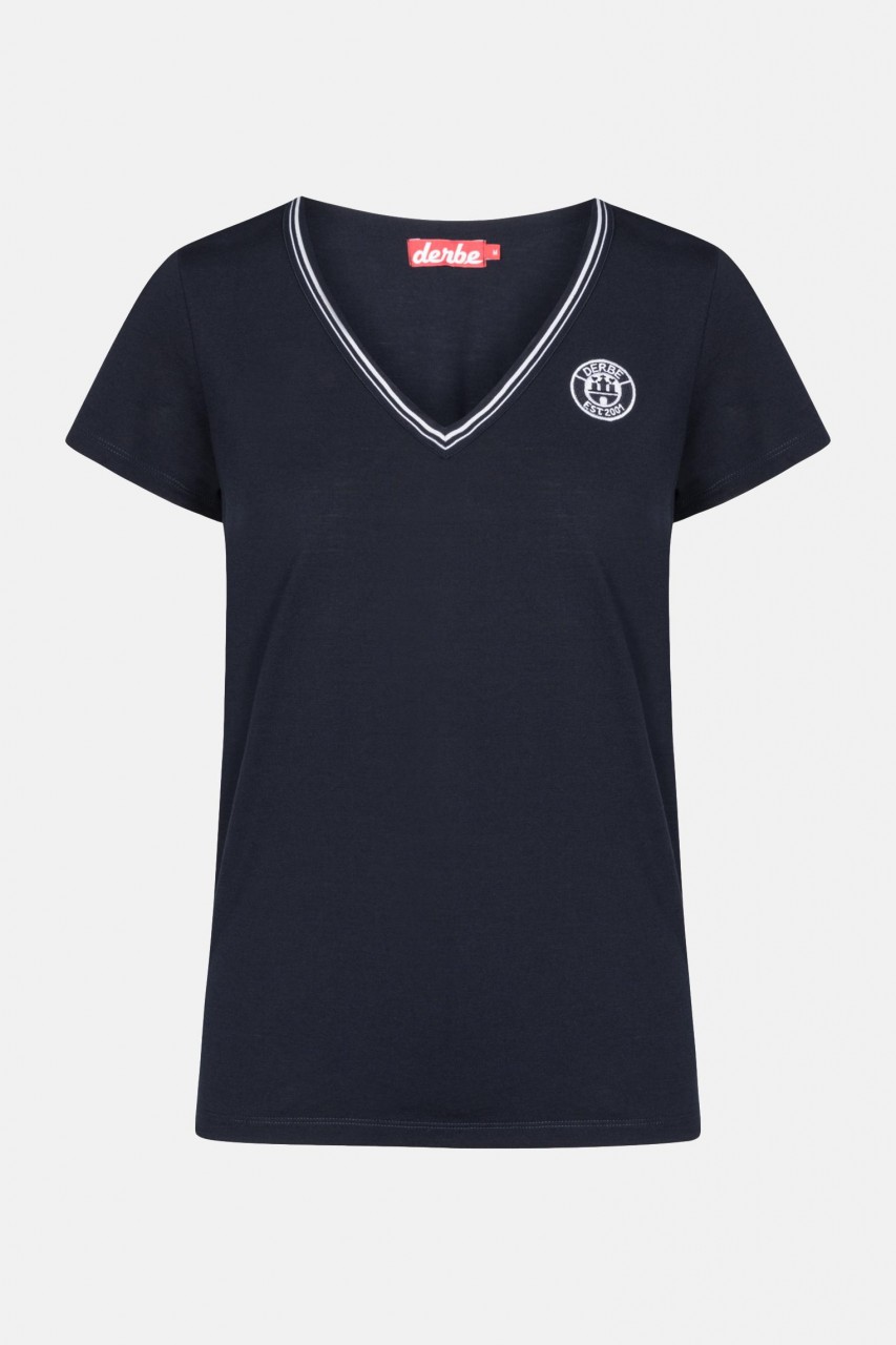 Derbe Damen T-Shirt Navy Dunkelblau Retro V-Ausschnitt