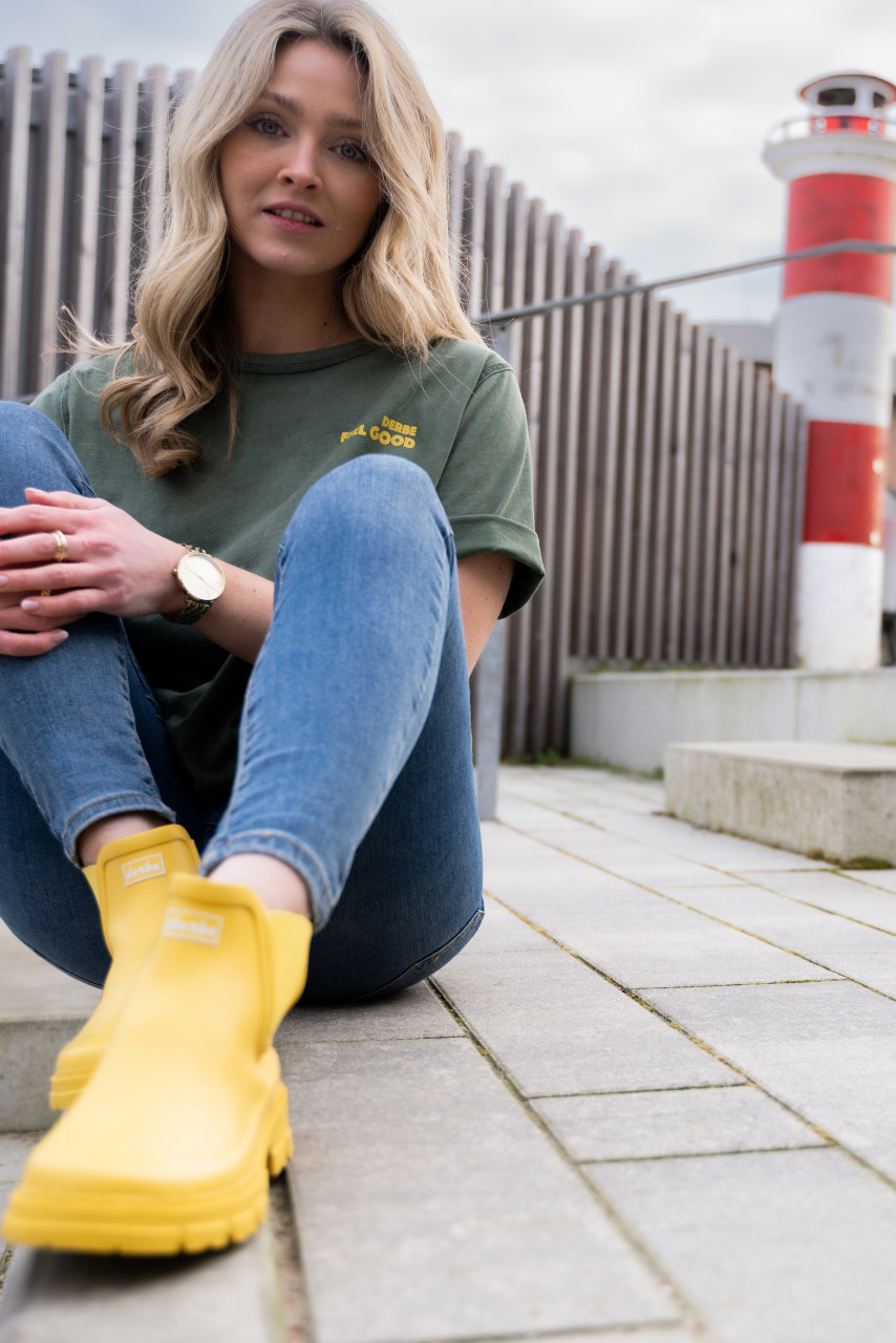 Derbe Gruffig Puuschen Damen Gummistiefel Gelb Freesia Halbstiefel