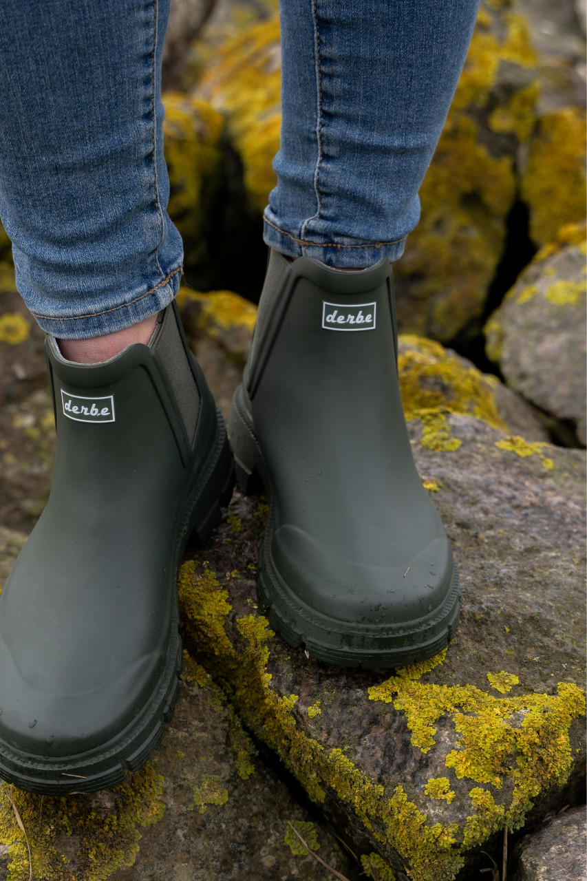 Derbe Gruffig Puuschen Damen Gummistiefel Oliv Grün Halbstiefel Derbe