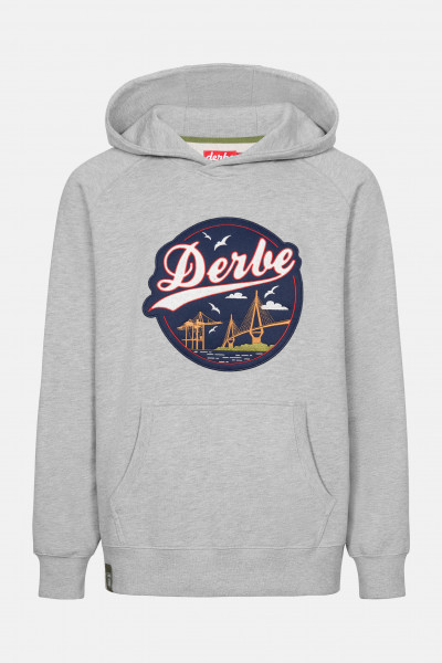 Derbe Hafenbrücke Herren Hoodie Grey Melange Grau Kapuzenpullover Baumwolle