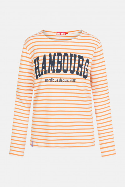 Derbe Hambourg Damen Langarmshirt Striped Offwhite Sun Orange Beige Gestreift