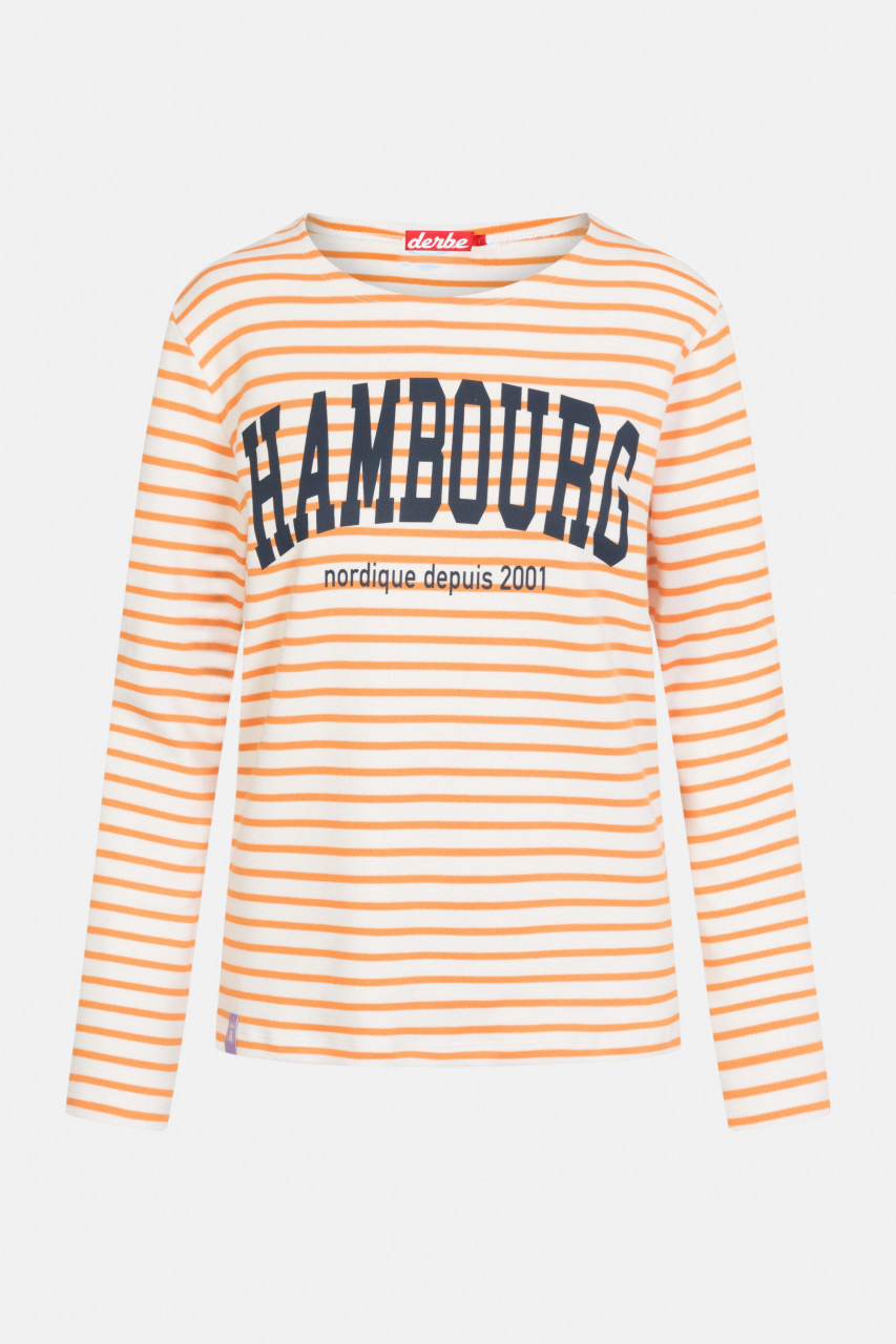 Derbe Hambourg Damen Langarmshirt Striped Offwhite Sun Orange Beige Gestreift
