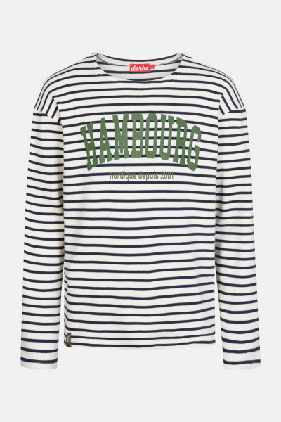 Derbe Hambourg Herren Langarmshirt Striped Offwhite Navy Beige Blau Gestreift