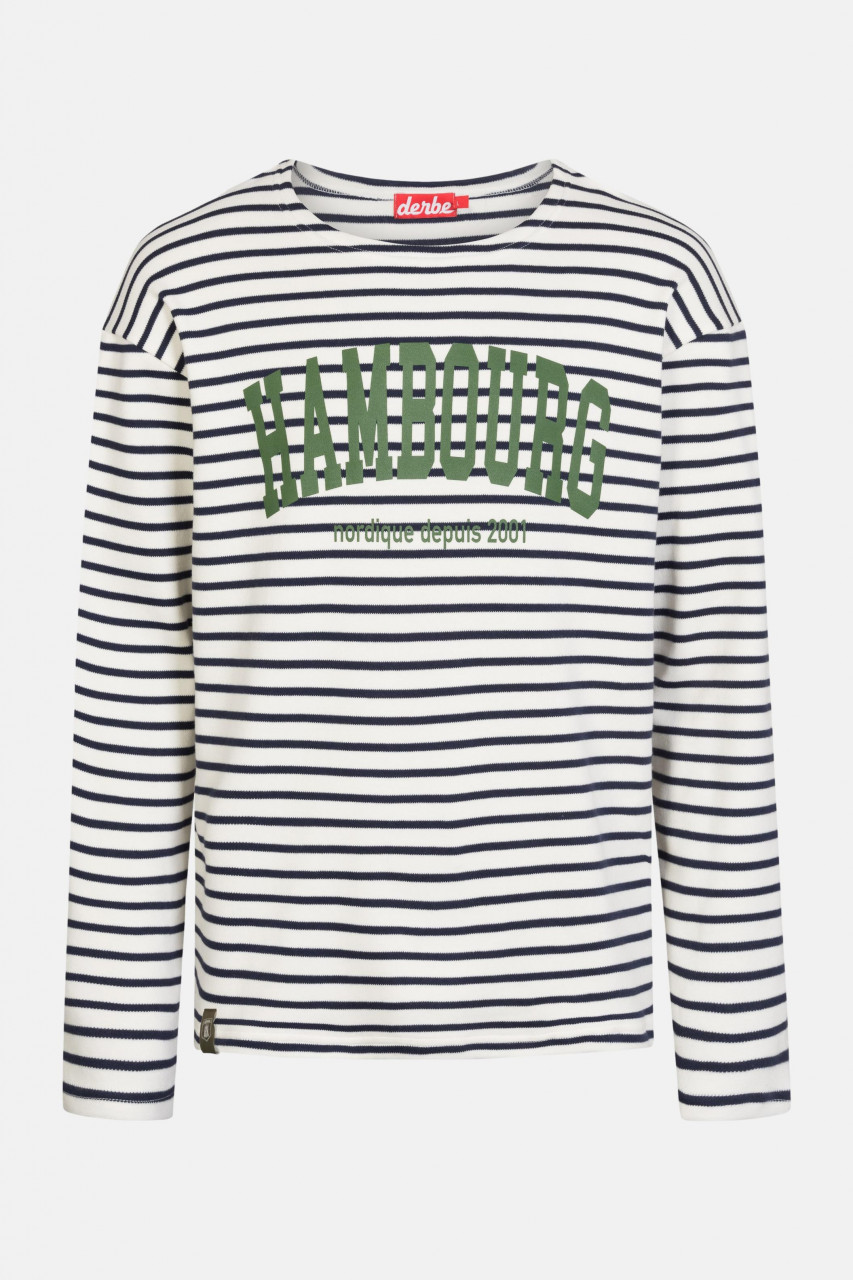 Derbe Hambourg Herren Langarmshirt Striped Offwhite Navy Beige Blau Gestreift