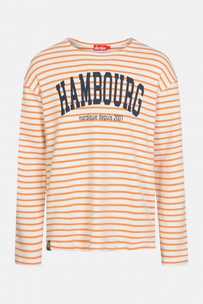 Derbe Hambourg Herren Langarmshirt Striped Offwhite Sun Orange Beige Gestreift