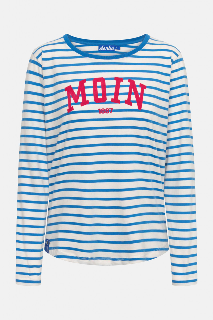 Derbe x HSV Moin HSV Damen Streifenshirt Weiß Blau HSV Fanartikel Langarmshirt