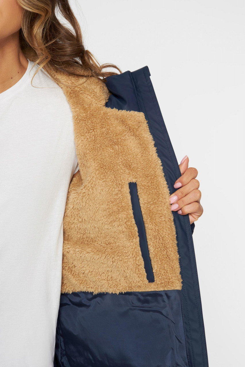 Derbe Interholm Long Cozy Damen Wintermantel Blau Dress Blue Caramel Puffer Jacket Teddy