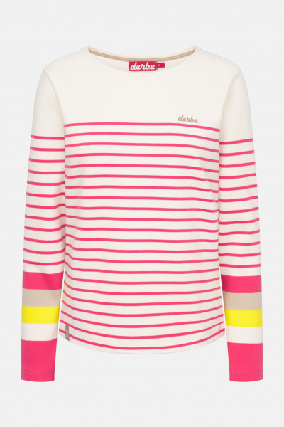 Derbe Streifenshirt Interstriped Block Damen Weiß Pink Langarmshirt GOTS Organic